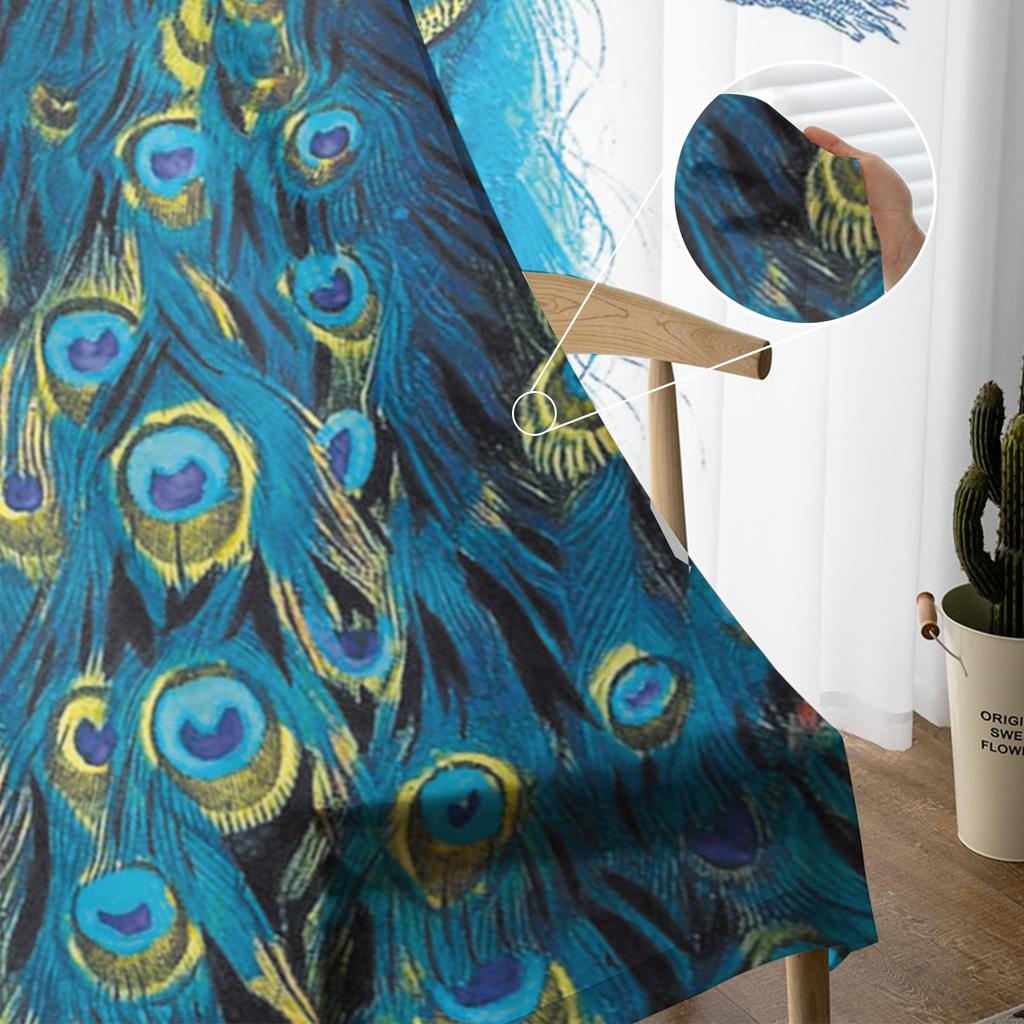 Elegant White Peacock Feather Tulle Curtains For Living Room Bedroom Kitchen Window Decor Sheer Voile