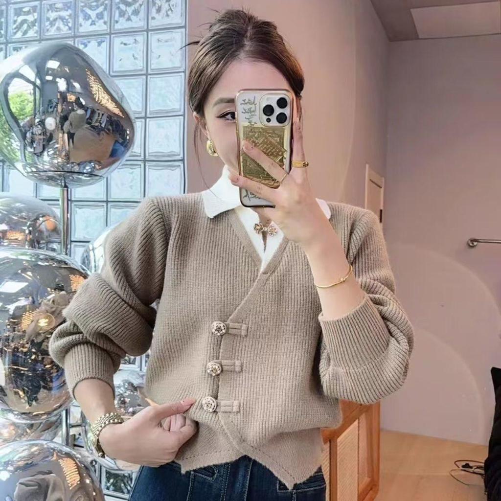 Autumn Trendy Two-Piece Look Knitted Cardigan for Women - Korean Style