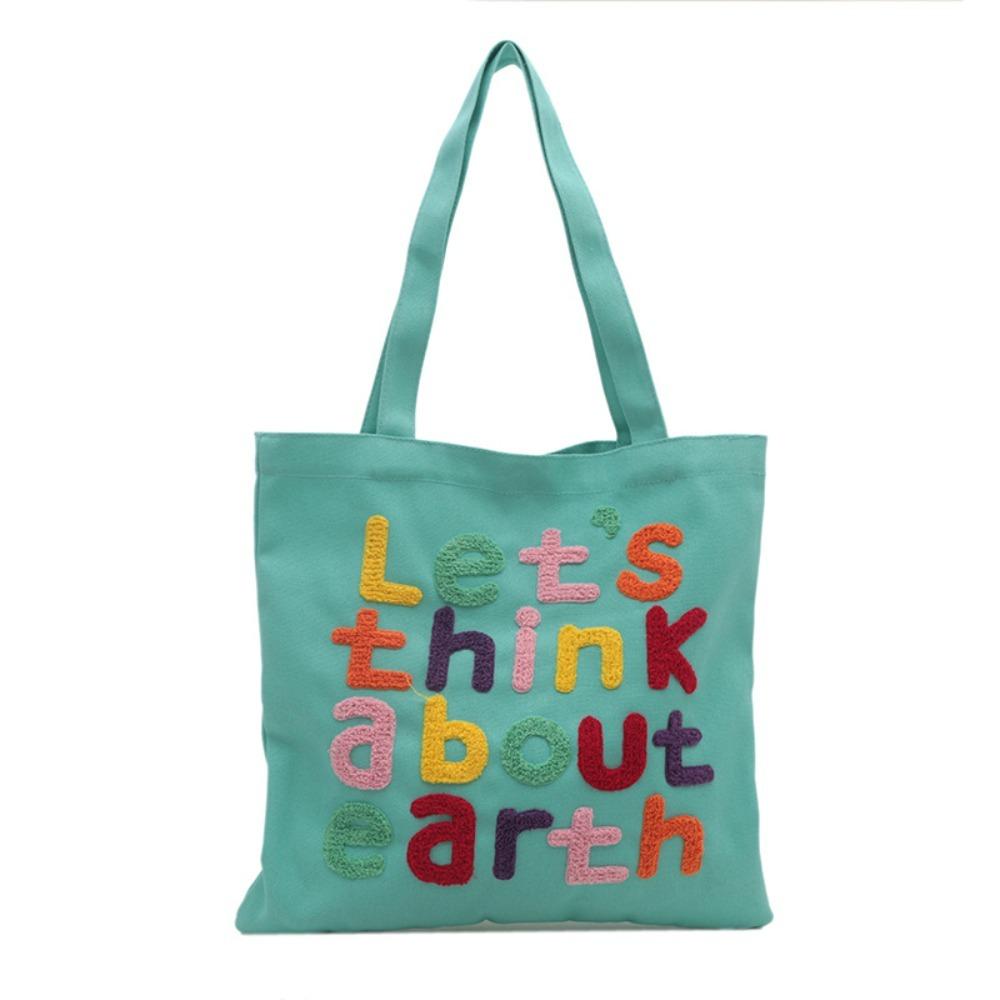 With Inner Bag Canvas Shopping Bag Colorful Letter INS Tote Bags Letter Embroidery Handbag  Women