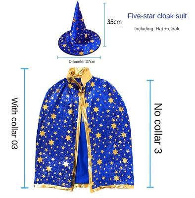 Halloween Cloak Boys and Girls Cos Witch Cloak Makeup Ball Five Star Cloak Hat Set Cosplay Cool Cute Costume Halloween Perform