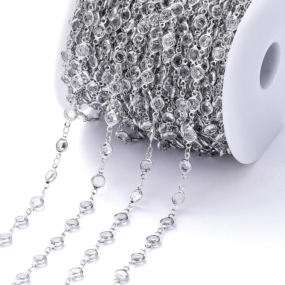 1Meter Colorful Glass Crystal Beads Chain Copper Chains for Necklace Bracelet Jewelry Making DIY Components Accessories