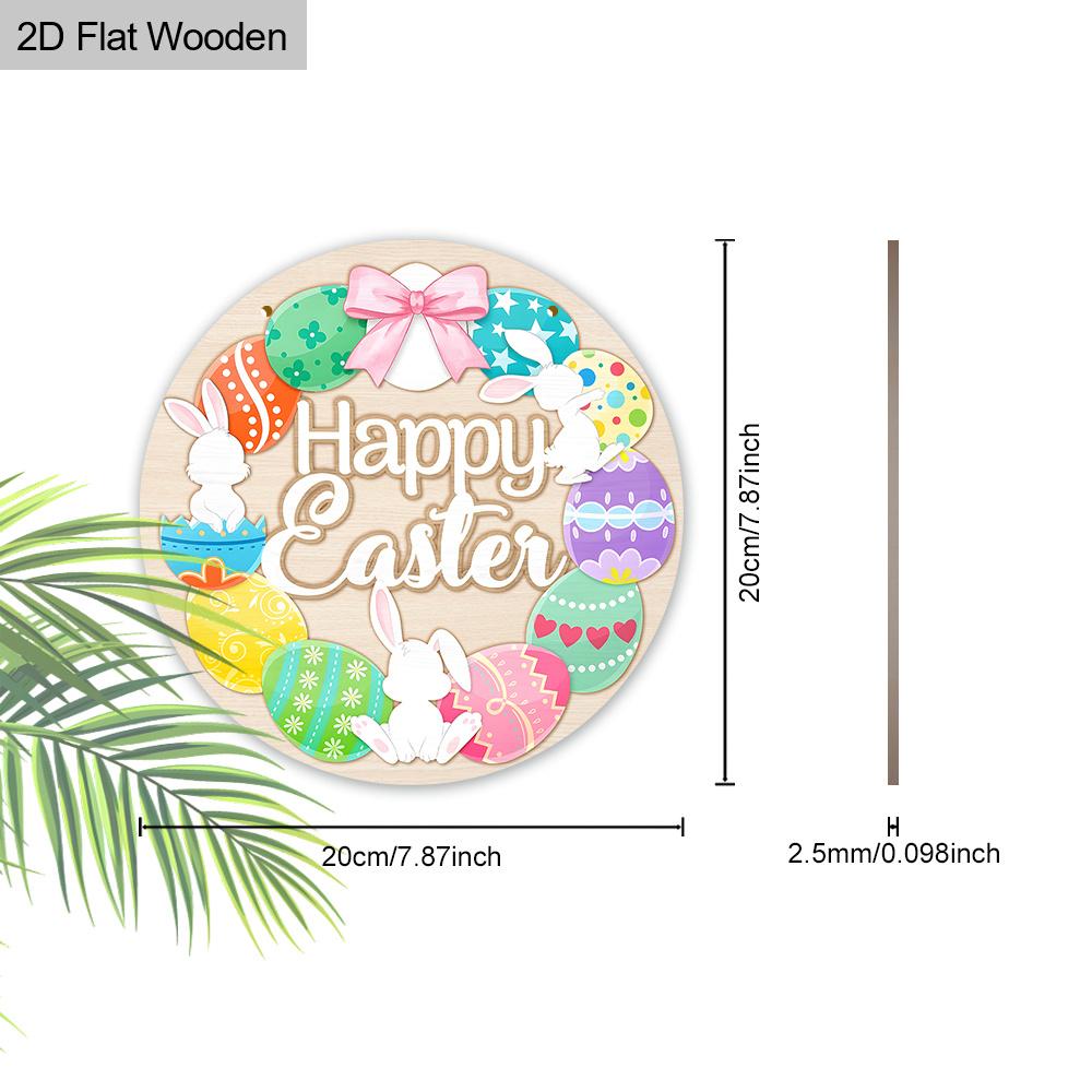 Happy Easter Bunny & Egg Wreath Wooden Sign, Round Front Door Decor, Colorful Spring Wall Hanging - Ideal Easter Gift
