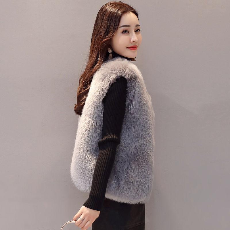 Haining winter imitation leather vest women's imitation leather jacket short vest fox fur vest thin