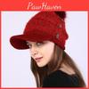 Plush Button Women Autumn Winter Thickened Warm Duck Tongue Big Ball Knitted Hat