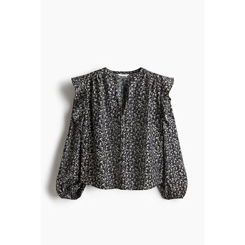 

HM Women s Shirt 2025 Autumn New Arrival Print French Loose Light Autumn Series Ruffles Long Sleeves 1266589
