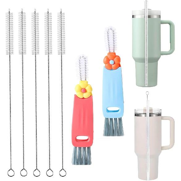 Straw Cleaner Brush Extra Long 13 inch for Stanley Yeti Tumbler Cup Straw Cleaner Brush Kit and 3 in 1 Cup Lid Cleaning Brush Multifunctional Water