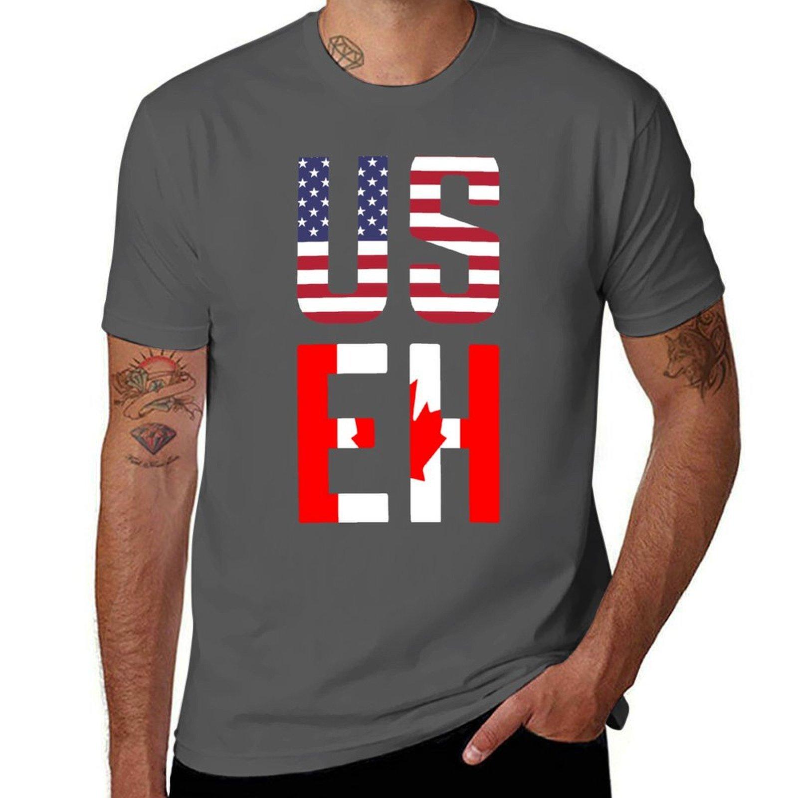 

USEH America Canada Flag Funny American Canadian T-Shirt t shirt man cotton cotton t shirts man 100% T-Shirt 4XL