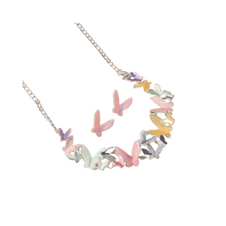 Colorful Butterfly Necklace & Earring Set for Women - Retro Style, Perfect for Holidays & Trendy Accessories