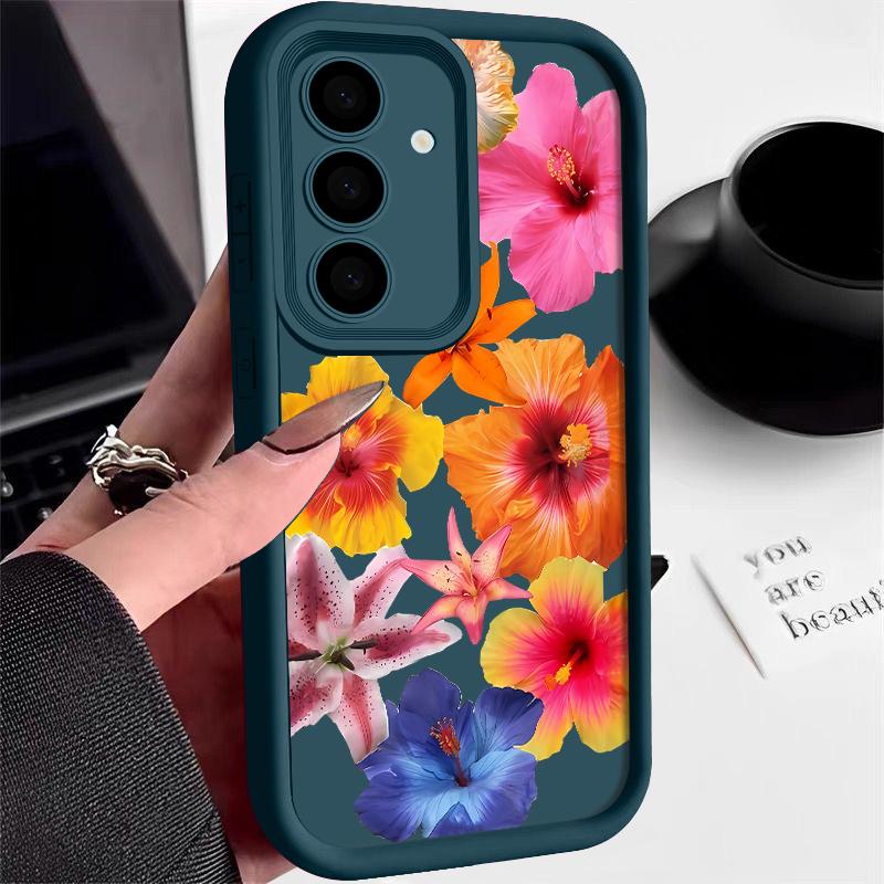 Hülle mit Blumendruck für Samsung S25 Ultra S24 FE S23 S22 A56 A36 A16 A15 A55 A35 TPU Weich Matt Stoßfest Handyhülle