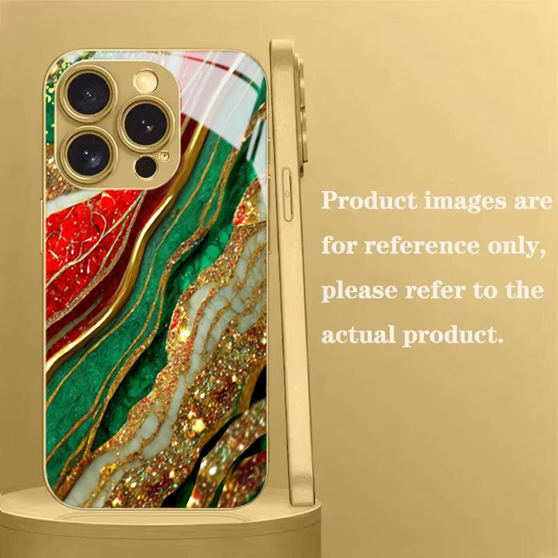 High-end Marble Gilded Tempered Glass Phone Case For iPhone 17 Pro Max 16 15 14 Plus 11 12 13 Pro Max 16E 17Air Protection Cover