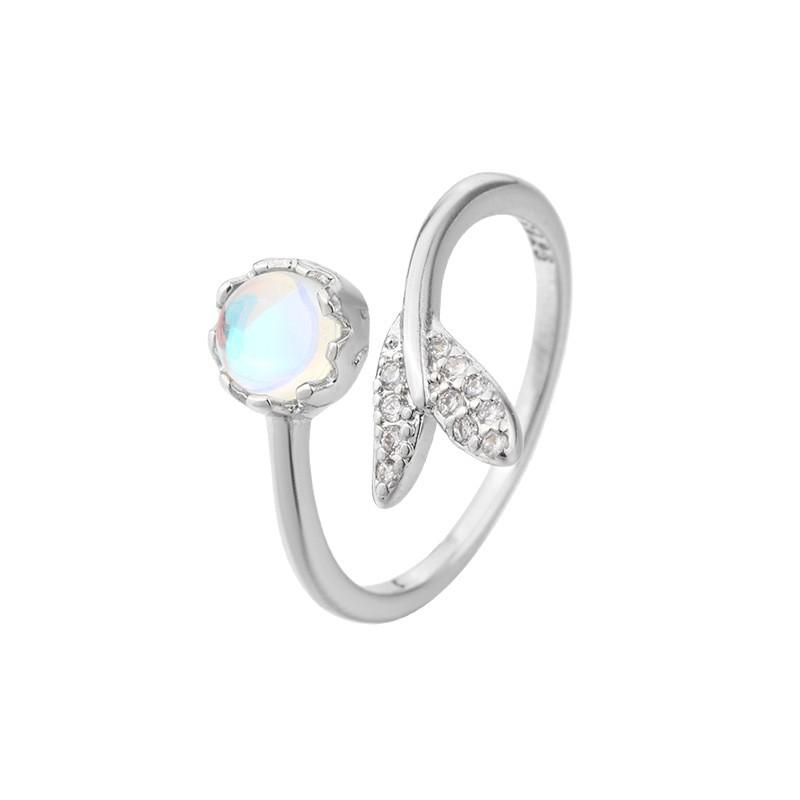 Cute Moonstone Mermaid Tail Ring For Women Ethnic Foam Design Index Finger Ring Unique Little Mermaid Jewelry Gift