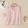 ZANZEA Women Lace Splice V-Neck Casual Sleeveless Tank Tops