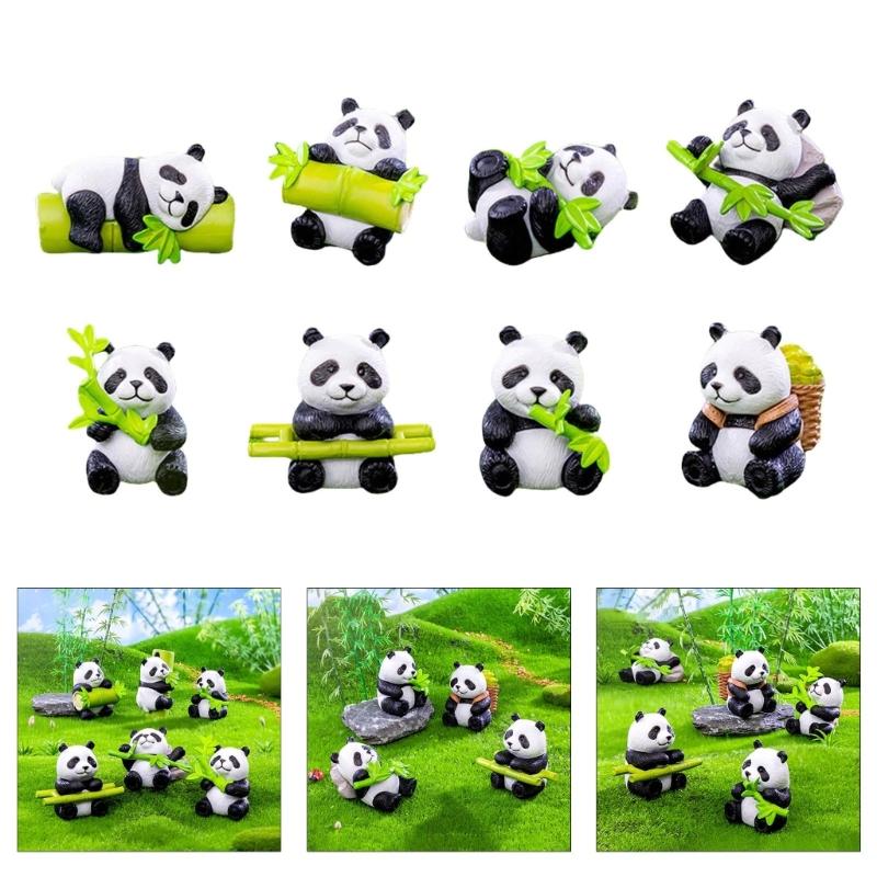 8 st Panda Tårttoppar Miniatyr Djurfigurer för Festdekorationer och DIY Trädgård Krukväxt Hantverk Ornament