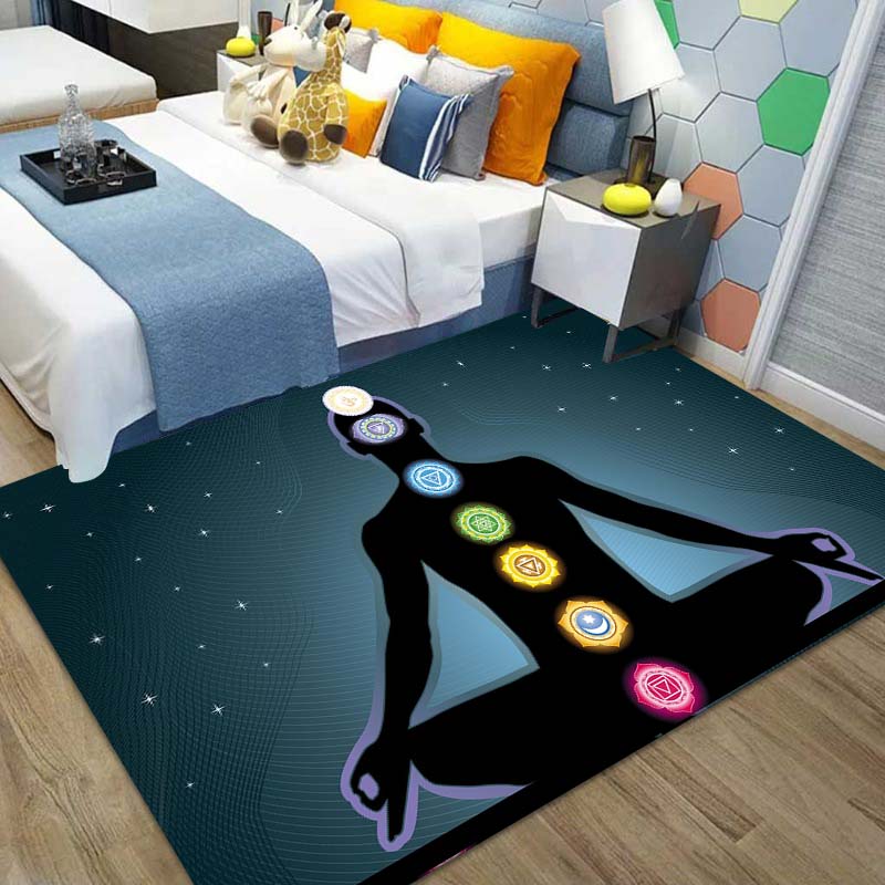 15 Sizes Indian Buddha Statue Meditation Seven Chakras Carpet for Bedroom Yoga Floor Mat Living Room Floor Decor Anti-slip Rugs