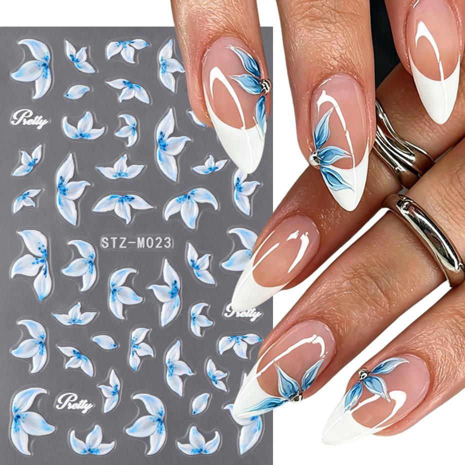 Xiaomi 2pcs Blue Lily Flower Nail Art Stickers Floral Petal Nail Decals 3D Stickers Spring Summer Manicure French Tip Nails Decorations