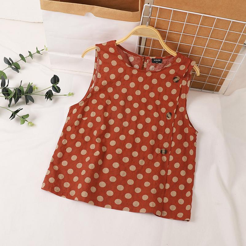 

VONDA Женские повседневные свободные майки с круглым вырезом и без рукавов в горошек 4XL оранжевый