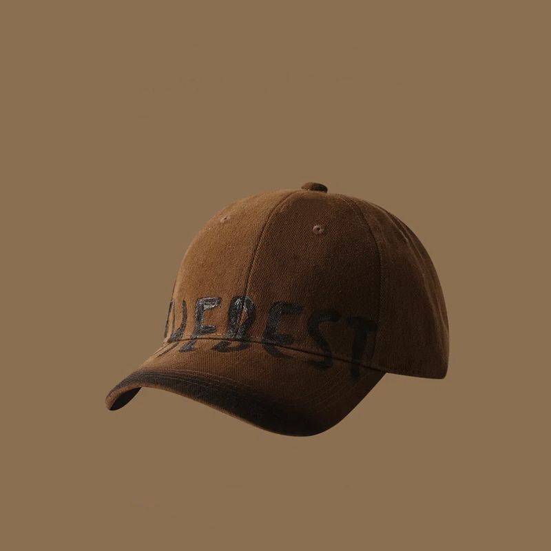 

Retro American Washed Distressed Letters Baseball Hat Deep Top Big Head Circumference Hat Show Face Small Female Sun-Poof Peaked Cap Brown L(55-62cm)