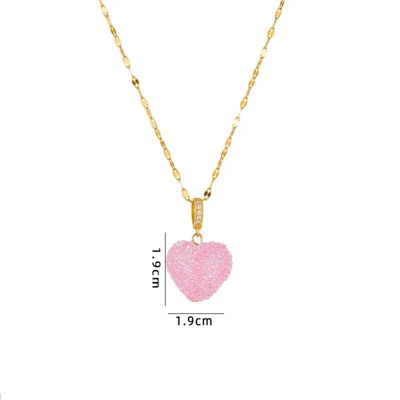 1 Pcs Romantic Candy Colored Love Copper Pendant Stainless Steel Chain Combination Of Temperament Peach Heart Necklace