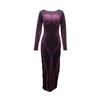Women Spring Fall Party Dress Slim Fit Striped Print Maxi Dress Skinny Sheath Long Sleeve Elastic Round Neck Soft Thin Ankle Length Lady Dress