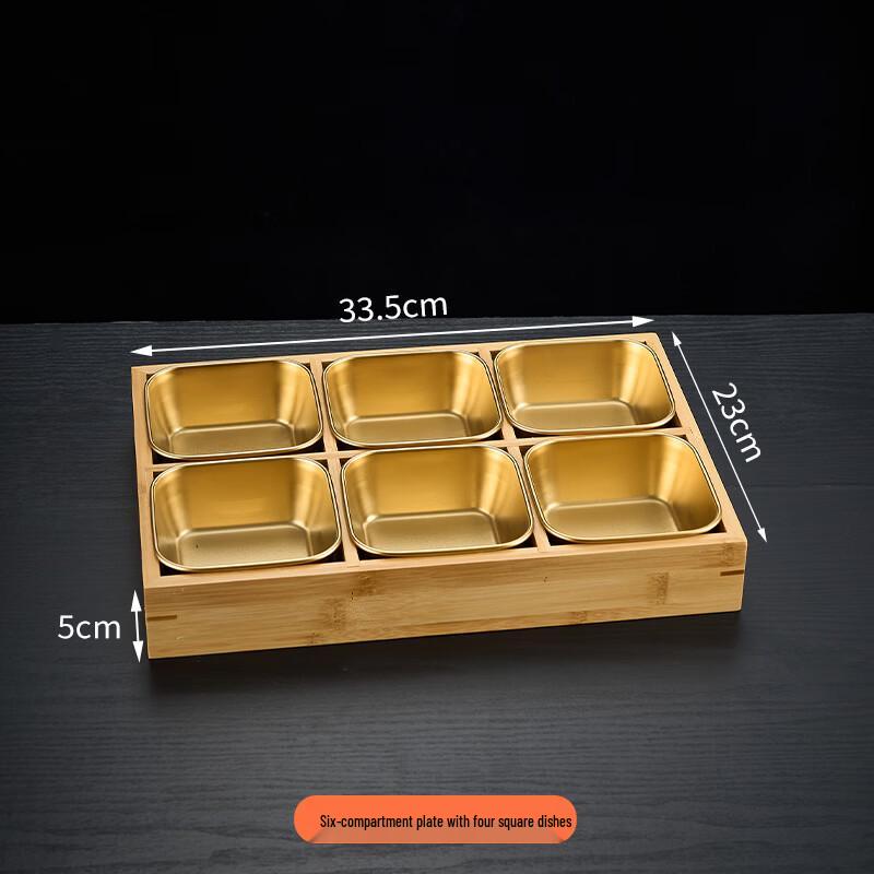 Bamboo Wooden Divided Serving Tray for Hotpot & BBQ