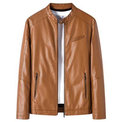 Polaire Automne Nouveau Simple Jeune Homme Court Col Montant Veste en Cuir Cuir PU Décontracté Mode