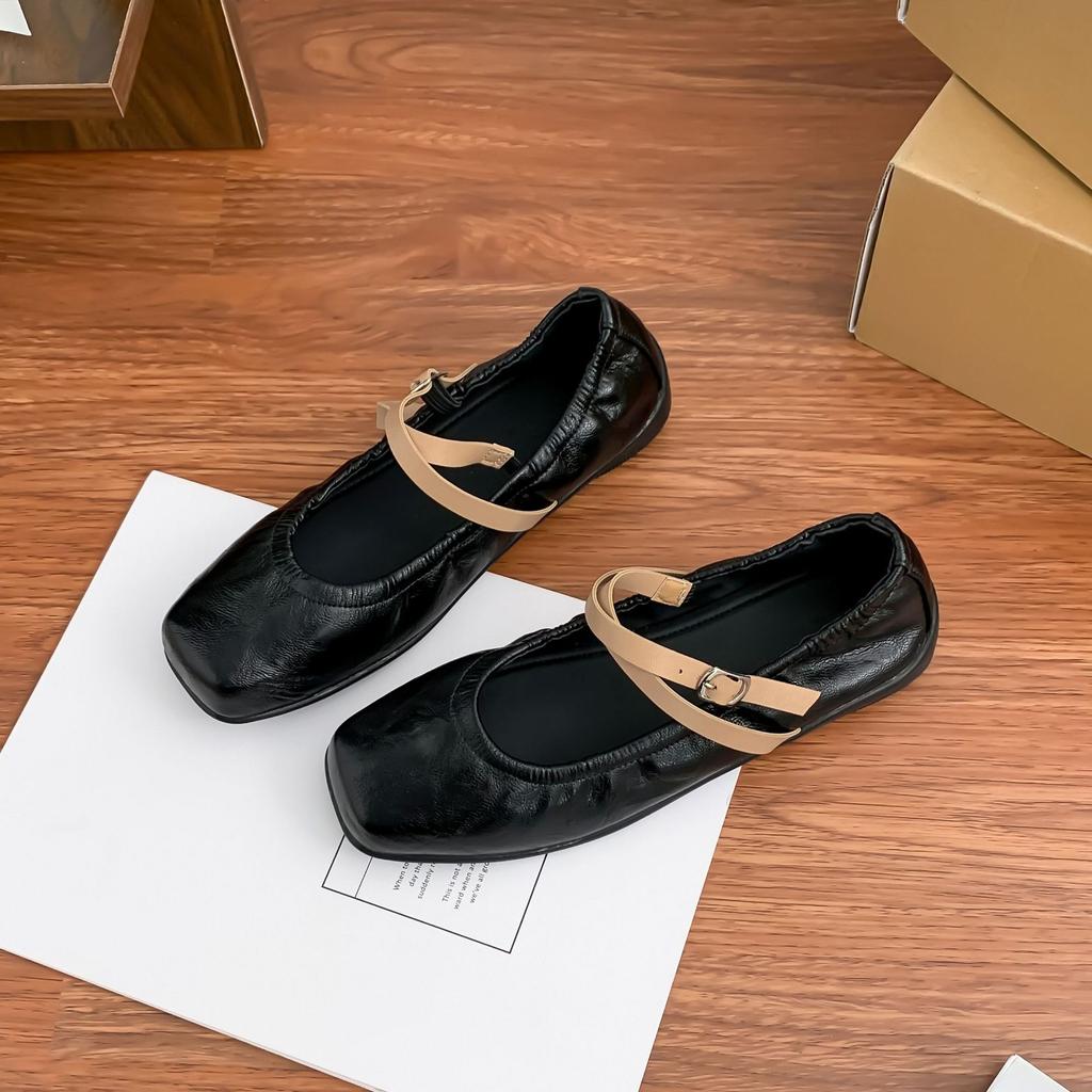 Autumn new platform single shoes women's comfortable soft-soled Mary Jane shoes women's cross strap square head thick heel shoes women's Korean versio