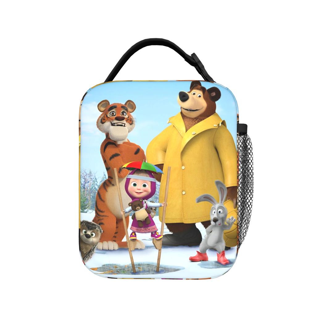 Kawaii M-Masha and Bear Insulated Lunch Bag Portable Lunch Container Thermal Bag Tote Lunch Box Work Travel Men Women