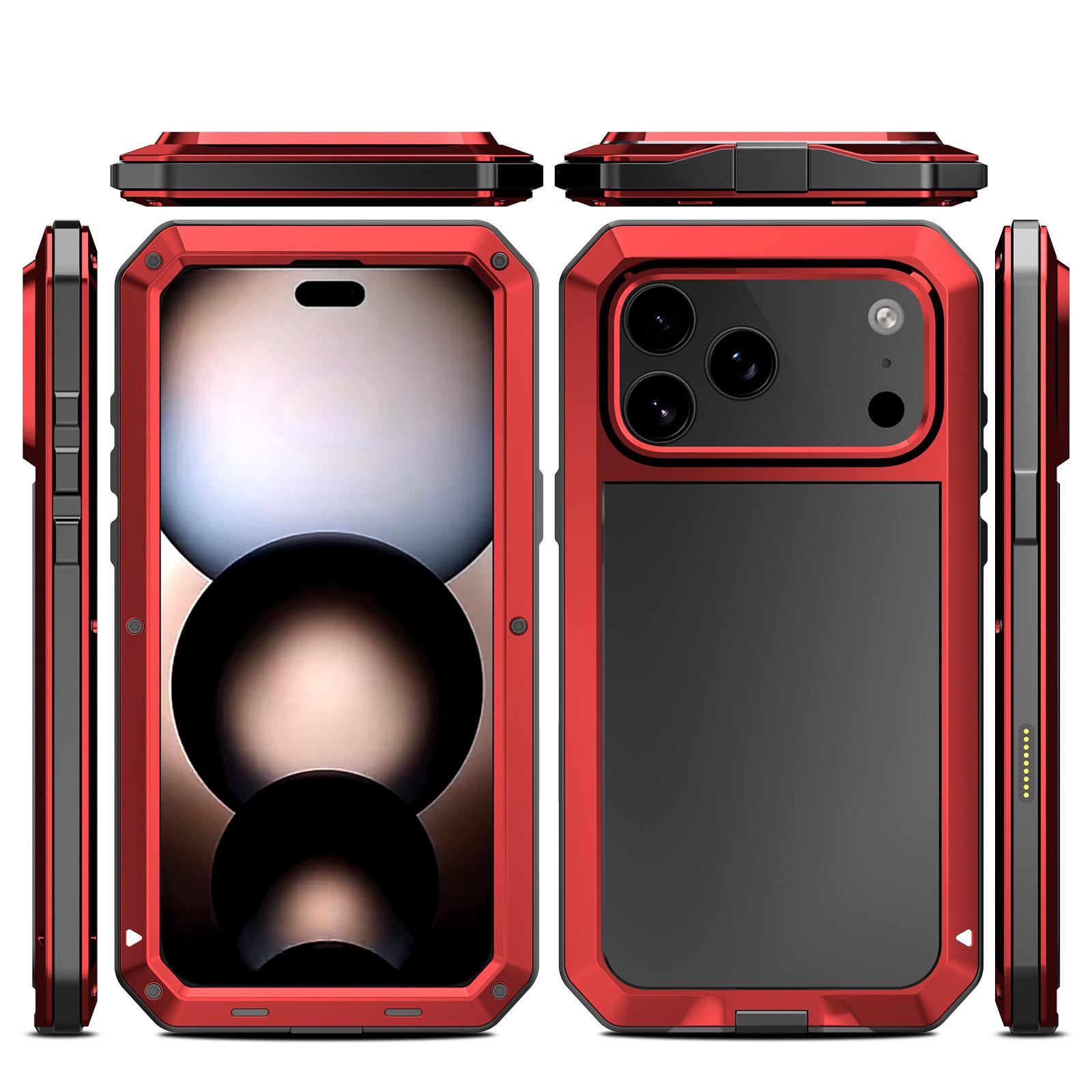 

iPhone 17 Pro Max Tank Metal Case: Magnetic, Full Edge Protection, Three-Proof Design 17 красный