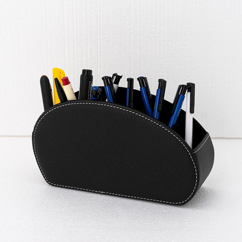 Remote Control & Desktop Organizer, PU Leather, 5-Compartment Storage Box for Office and Cosmetics