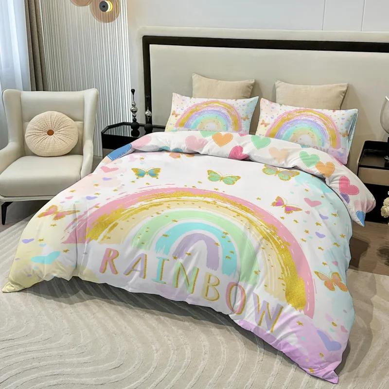 3Pc Butterfly Rainbow Quilt Cover Dreamy And Comfortable Bedding Digital Printing Twin/Full/Double/Queen/King Size No Filling