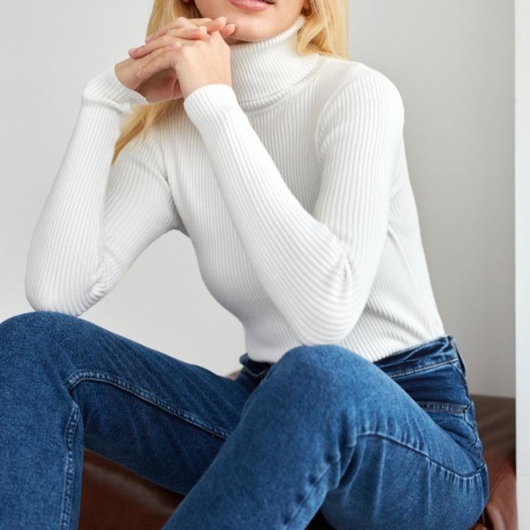 

GMXIA Джемпер с высоким воротом, трикотажная нижняя рубашка Европа и Соединенные Штаты 2023 Amazon Осенний трикотаж, свитер с высоким воротом, женский One Size белый