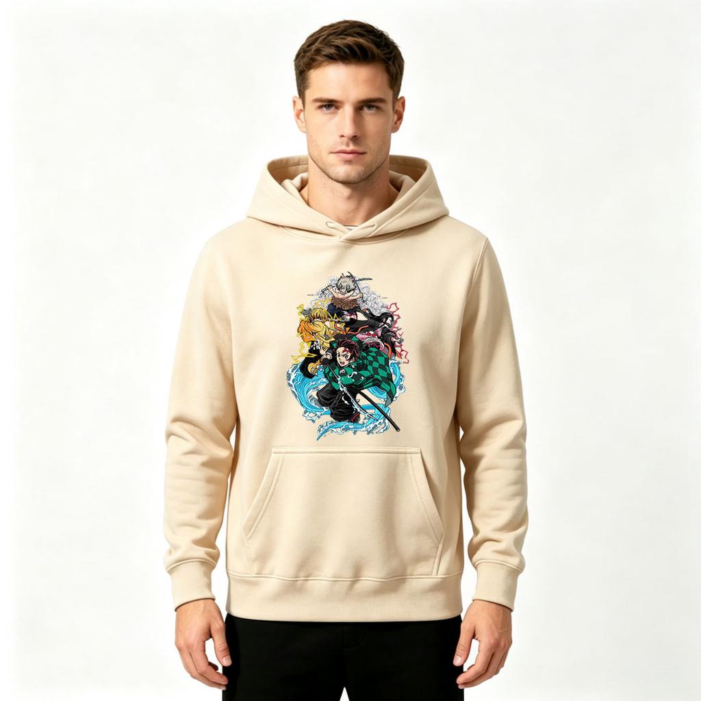 Men's Demon Anime Printed Pullover Hoodie Casual Long Sleeve Warm Hooded Sweatshirt for Daily Wear