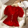 Chic Blue French Niche Short-Sleeve Blouse - Stylish Women's Outerwear for Summer 2026