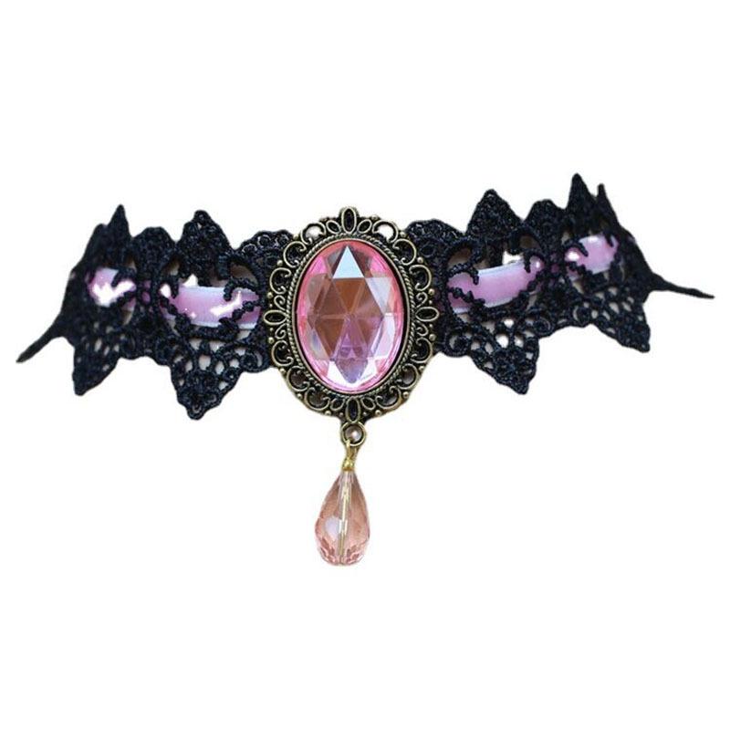 Collier Ras du Cou en Dentelle Gothique Rétro Punk pour Femmes