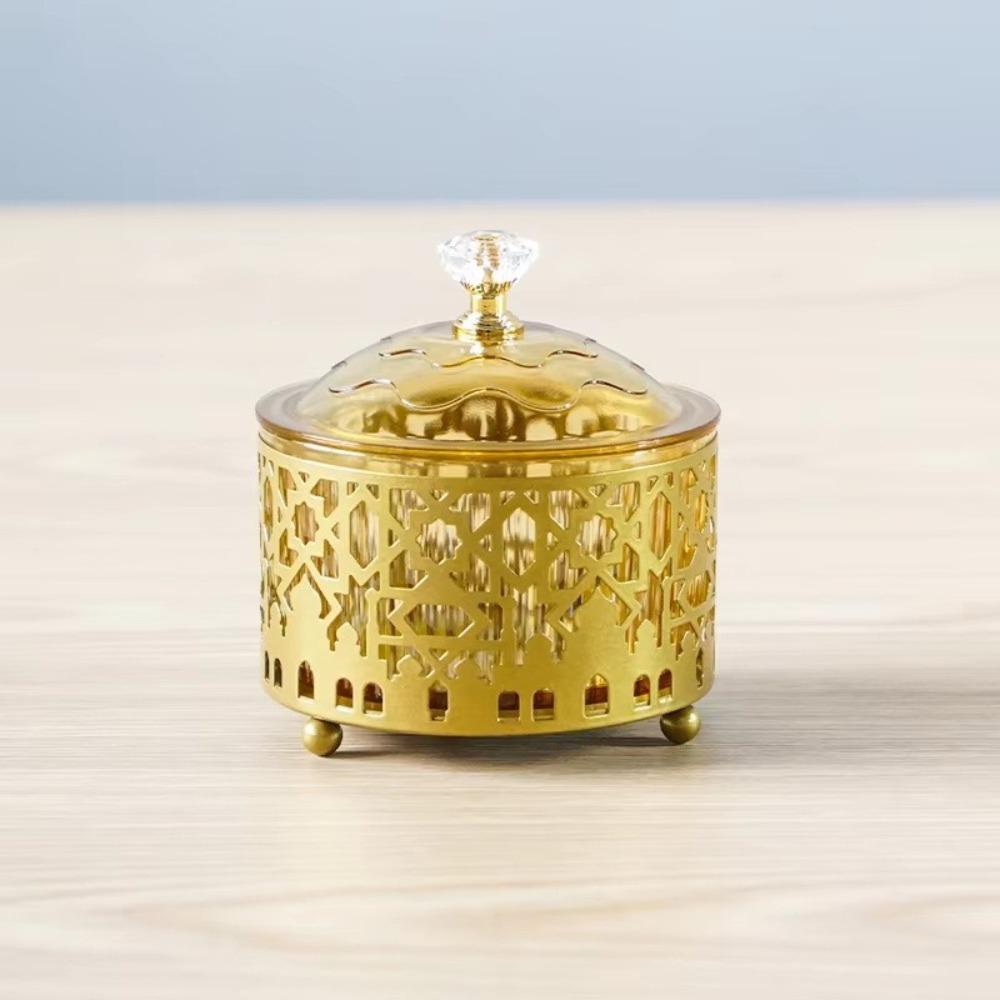 New Metal Material Snacks Tray With Lid Decorative Design Dried Fruit Box Festival Style Party Use Storage Box Islamic Festival