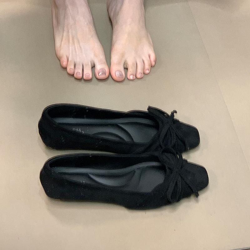 2025 autumn new bow shallow mouth single shoes versatile fairy style low heel fashion women's shoes one pedal Doudou shoes