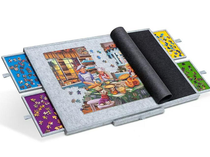 Children's Cross-Border Jigsaw Table - 1000-Piece Non-Woven Mat with 6 Drawers for Portable Puzzle Sorting