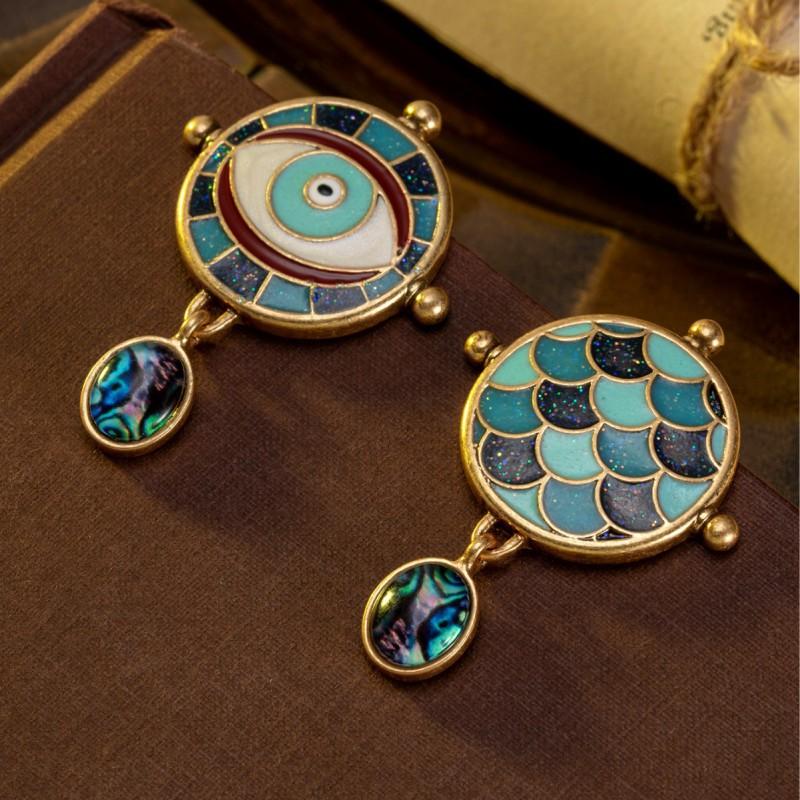 Vintage Sparkling Enamel Eye Earrings Personalized Versatile Scales