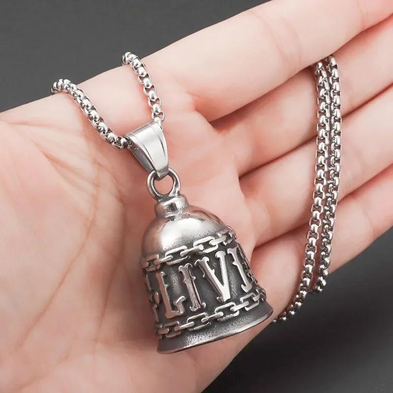 Retro Punk Angel Wings Motorcycle Lucky Bell Necklace Men's Motorcycle Rock Trend Cool Jewelry