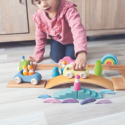 GRIMM'S Toy Educational Toy Building Blocks Interior Figure Play Rainbow Height 5.5 X Width 10.5 X Depth 4cm Rainbow Colored Tunnel Pastel Small