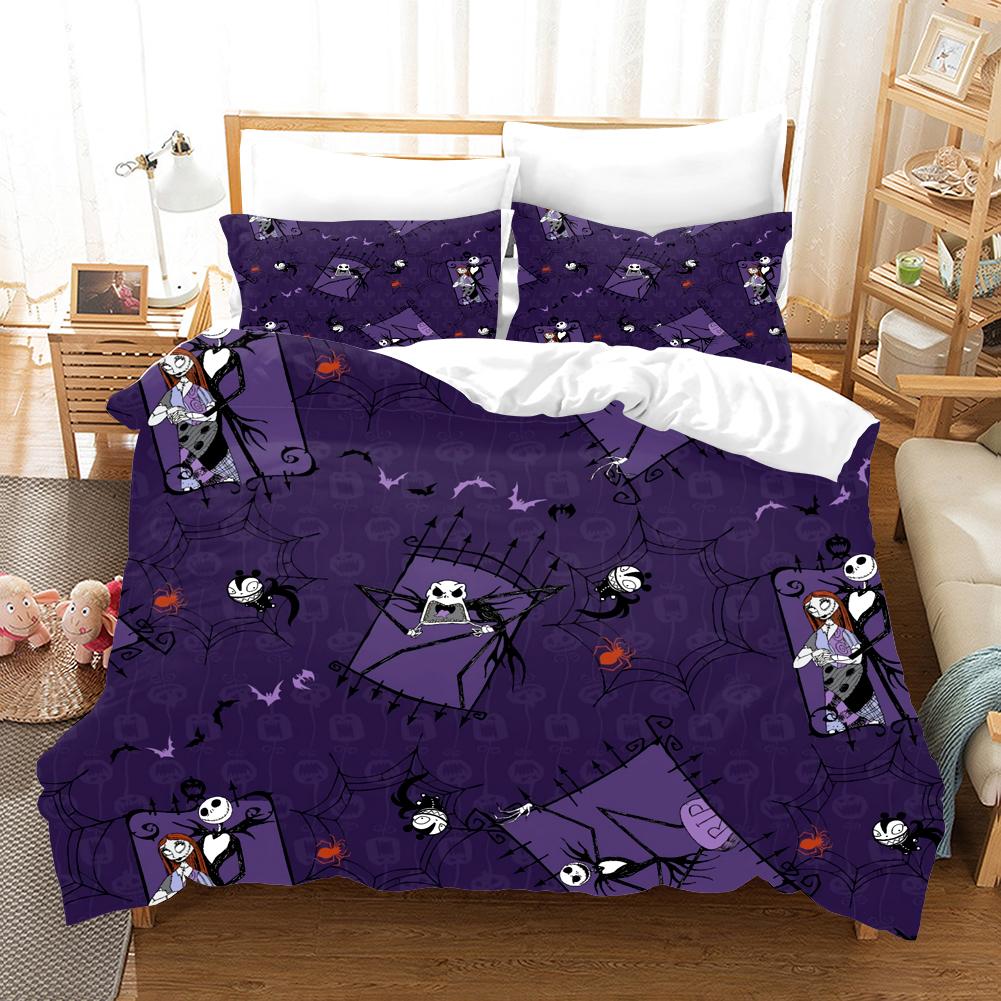 Nightmare Before Christmas Duvet Cover With Pillow Cover Bed Sets Jack And Sally 3D Skull Christmas Bedding Set Bedroom Decor