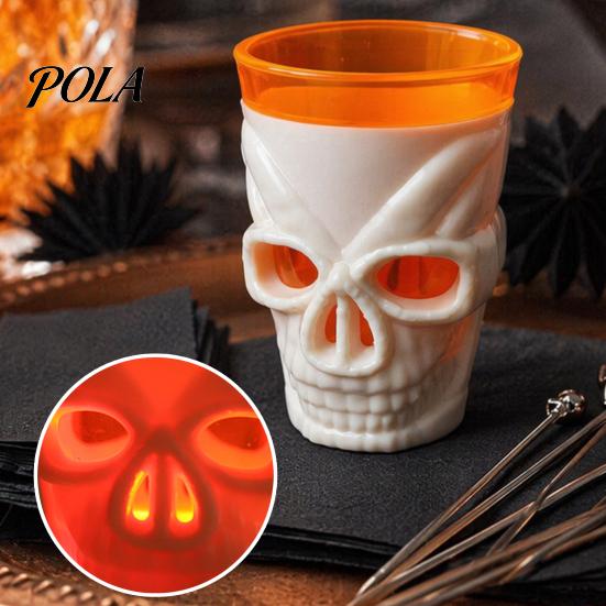 Scary Night Light Cup Halloween Glowing Skull Goblet, LED Up Candle Holder for Dual-purpose Party, Spooky Decor Bar Table, Haunted House Prop