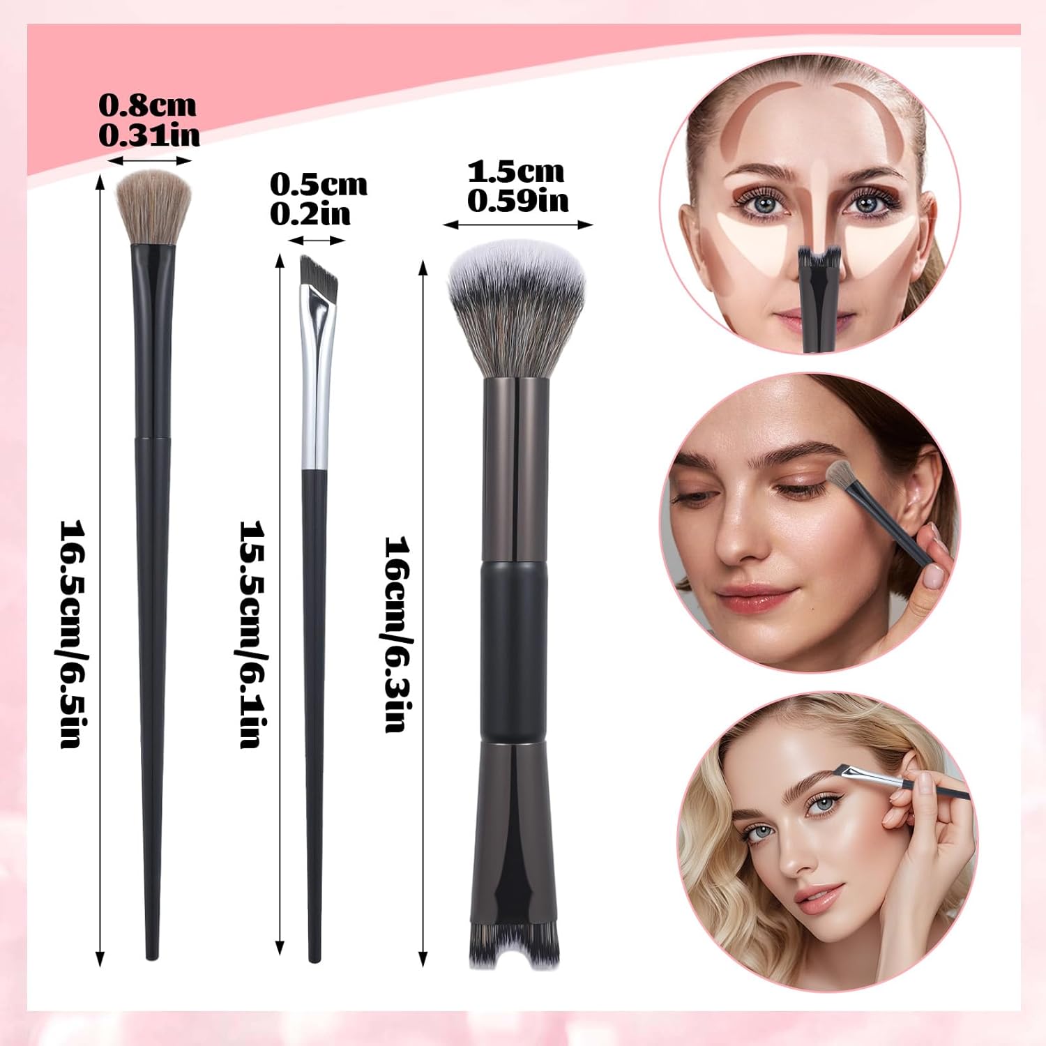 3PCS Nose Contour Brush 3-in-1 U-Shaped Contour Brushes for Makeup Double Eyeshadow Blush Brush for Sculpting and Defining Nose Contour