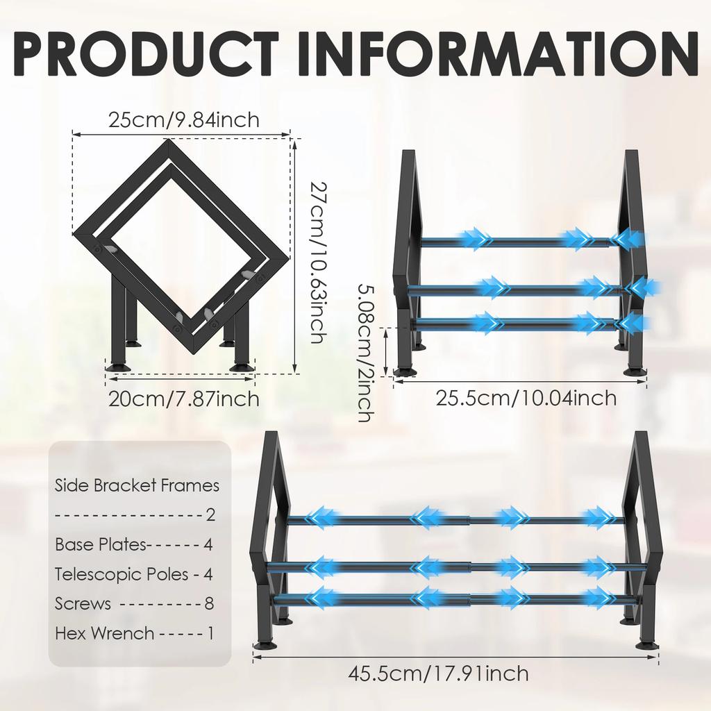 Expandable Desktop Bookshelf Iron Tilting Bookcase with 4 Nonslip Rubber Base Office Book Magazine Storage Rack