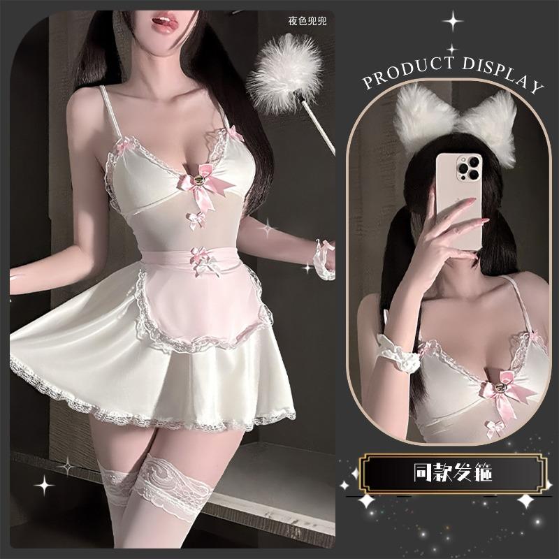Playful Pussy Maid Play Suit Suspender Pajama Breast Sexy Pure Erotic Lingerie Seduction