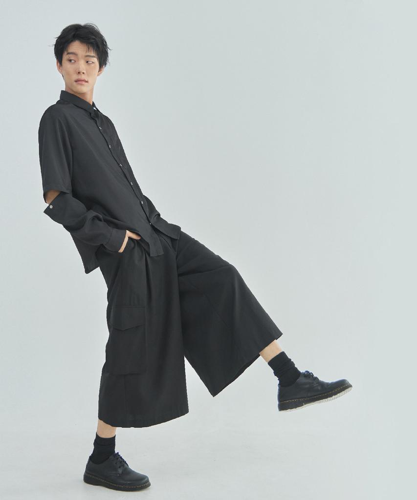 Ladeuedisyeon Rayon Culotte Cargo Pants_Black [Belt Included]
