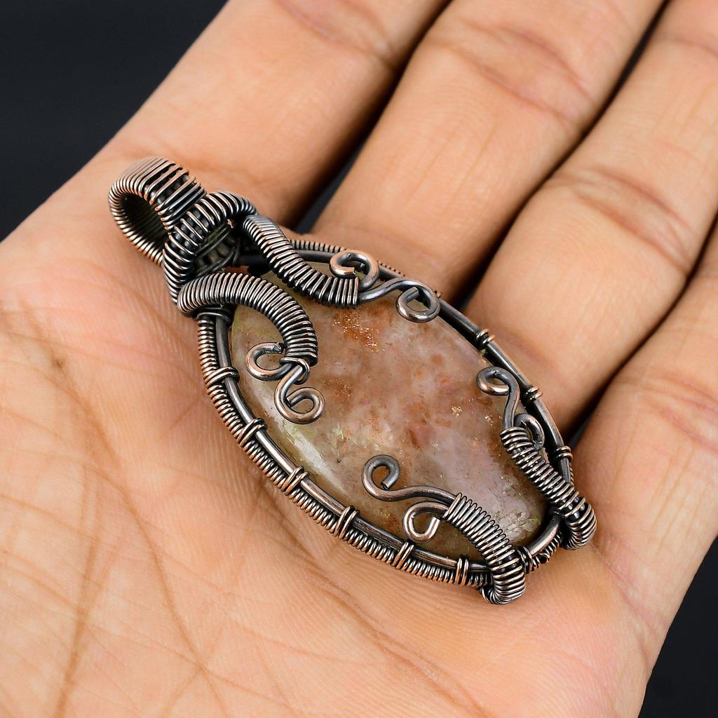 Sunstone Pendant Gemstone Jewelry, 999 Copper Wire Wrapped Handmade Pendant, Latest Design Jewelry