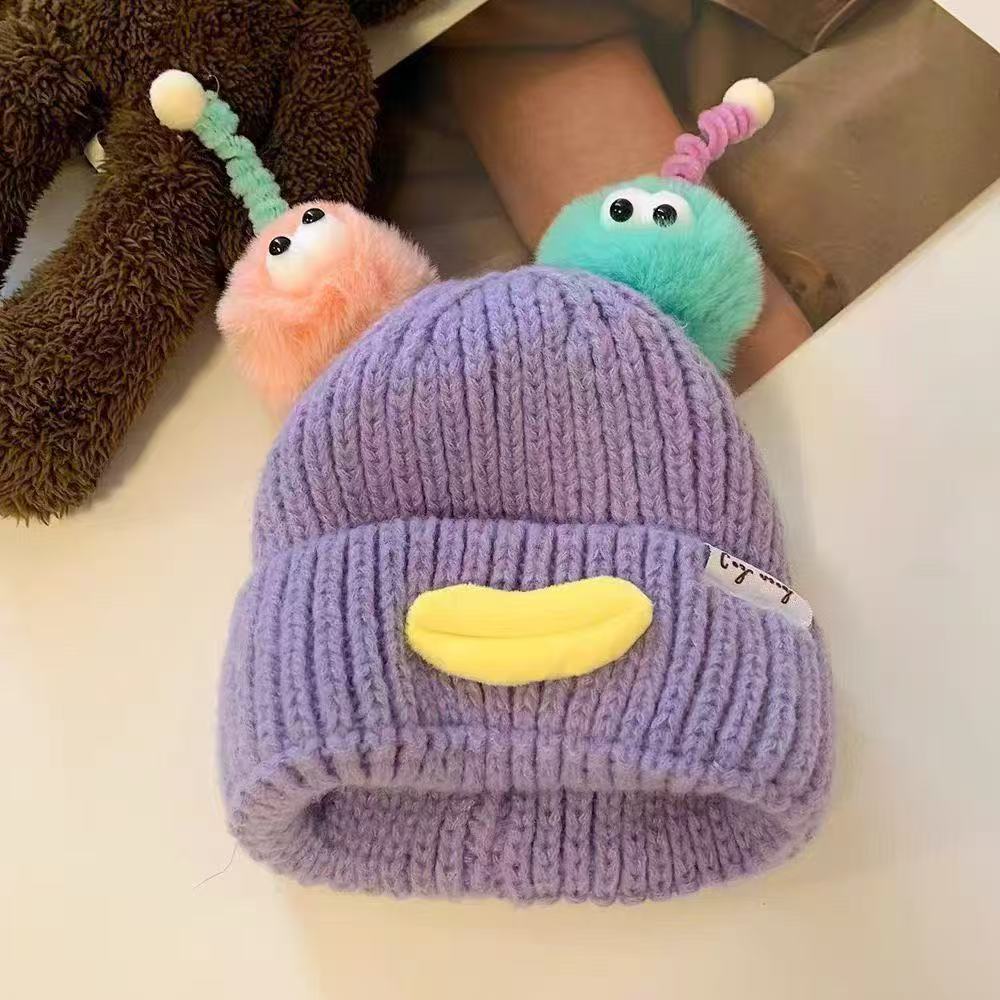 Autumn and winter warm ugly cute funny cartoon sausage mouth wool hat female cute big head circumference knitted ear protection hat tide