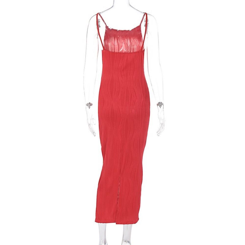 Vestito lungo da donna sexy, arricciato, senza maniche, aderente, tinta unita, estivo, da festa, con spacco sul retro, da clubwear, vestido, abiti da donna