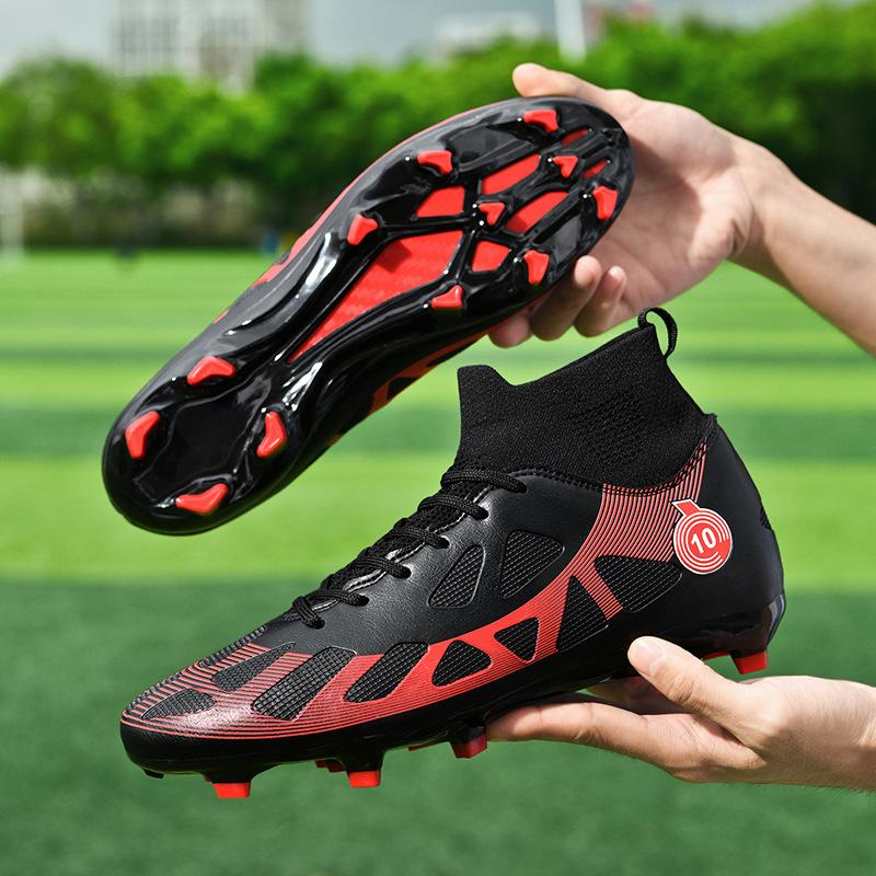 High Top Football Shoes Boys and Girls Teens Students TF Shredded Nails Artificial Turf Leather Foot Training Sneakers